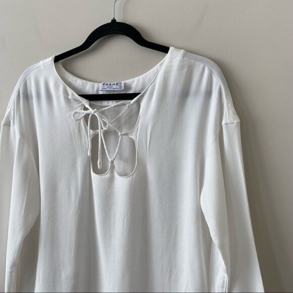 FRAME-MIRRORED Lace Up Off White Blouse (Size:Small) - Picture 5 of 9